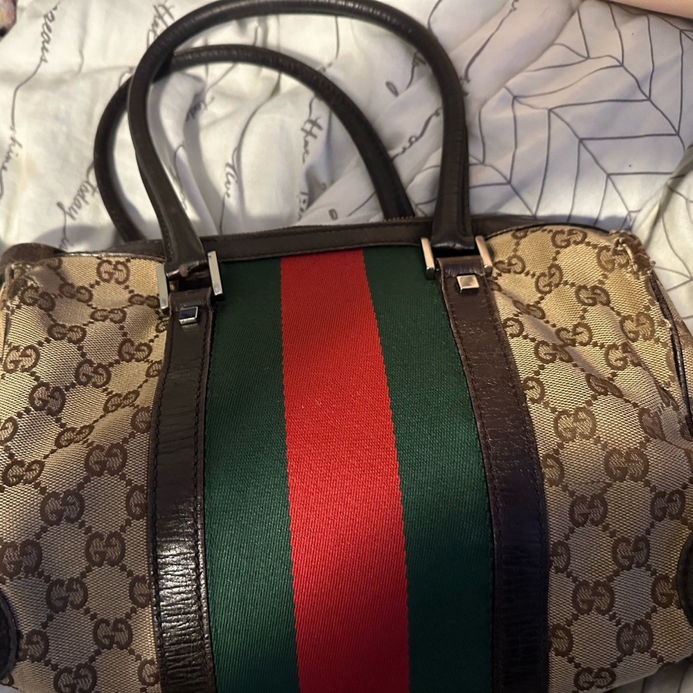 Vintage Gucci Boston Sherry Line Brown Canvas HandBag